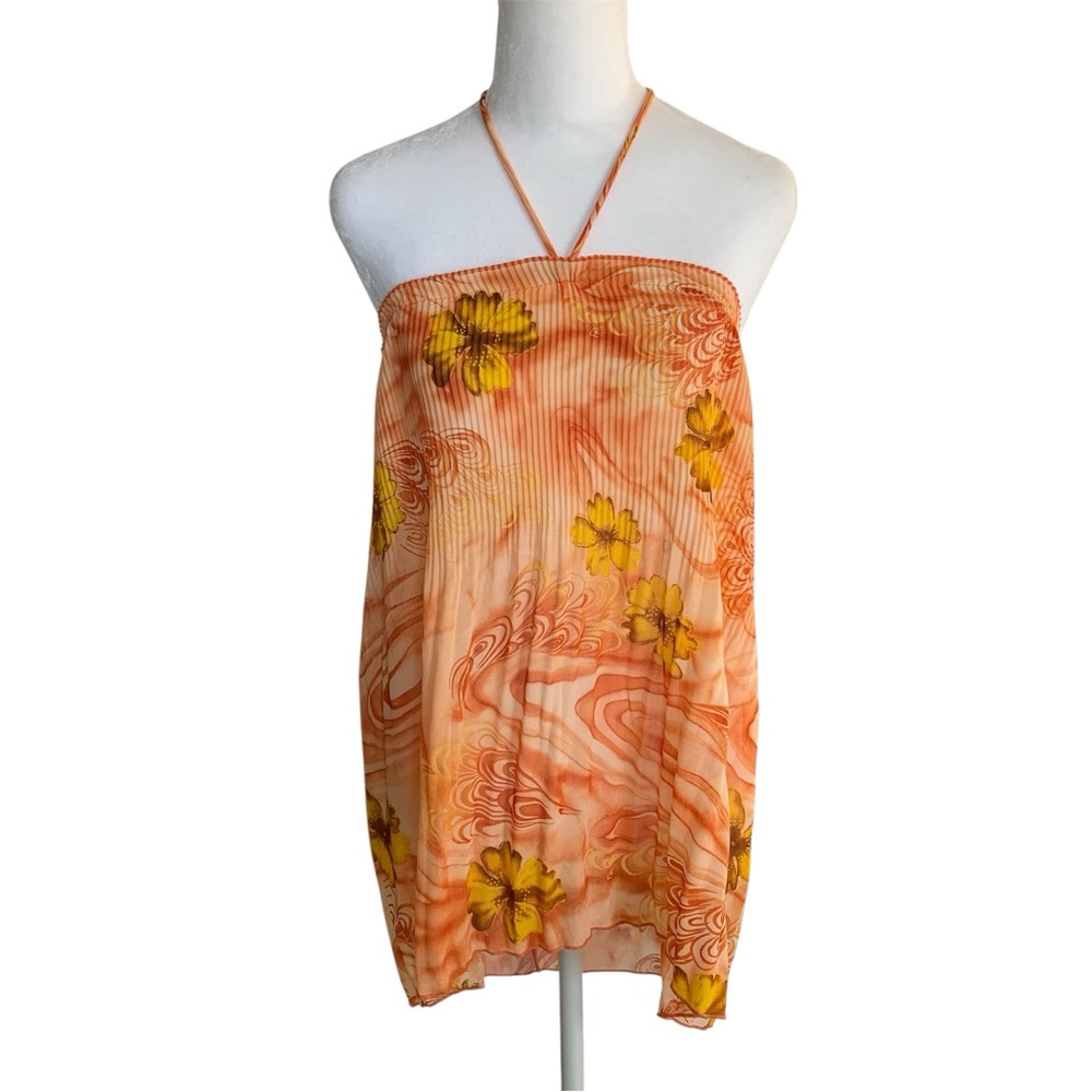 With Love Womens S Relax Fit Orange Floral Halter Top Mini Dress Swim Cover Up